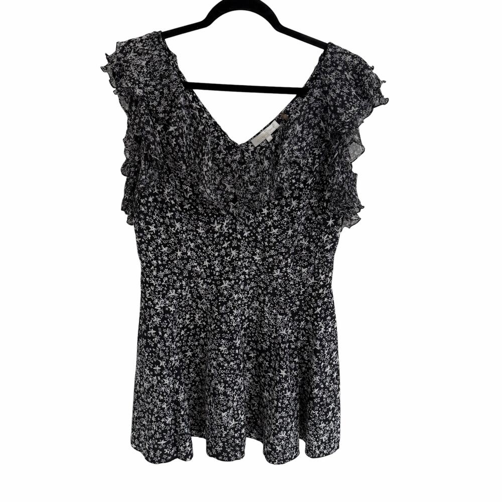 LoveShackFancy Silk Black White Star Print Ruffled Mini Dress Size 10 Celestial
